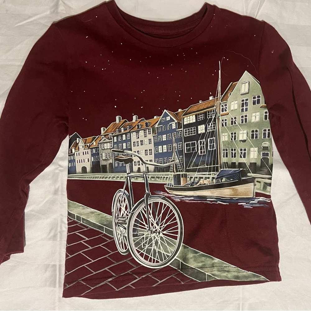 Mayoral boys - maroon long sleeve shirt - glow in the dark scene of Amsterdam